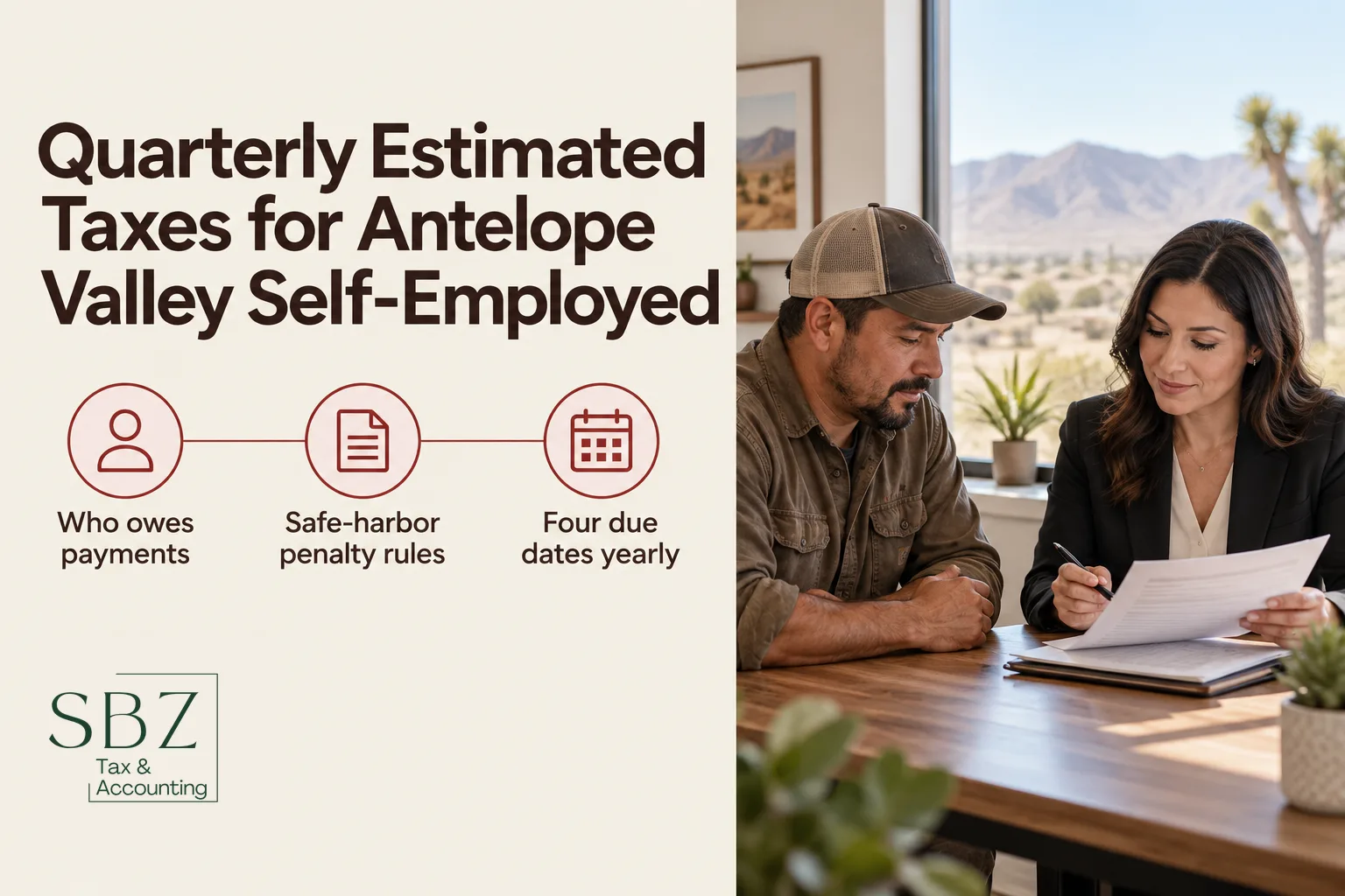 Quarterly estimated taxes for Antelope Valley self-employed — cover